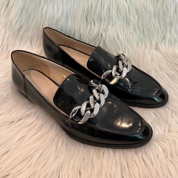 ZARA Chunky Chain Loafers Slip On Flats Faux Leather Shoes, Black - Picture 4 of 11